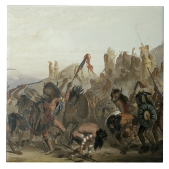 Bison-Tanz des Mandan amerikanischen Ureinwohners Fliese (Vorderseite)