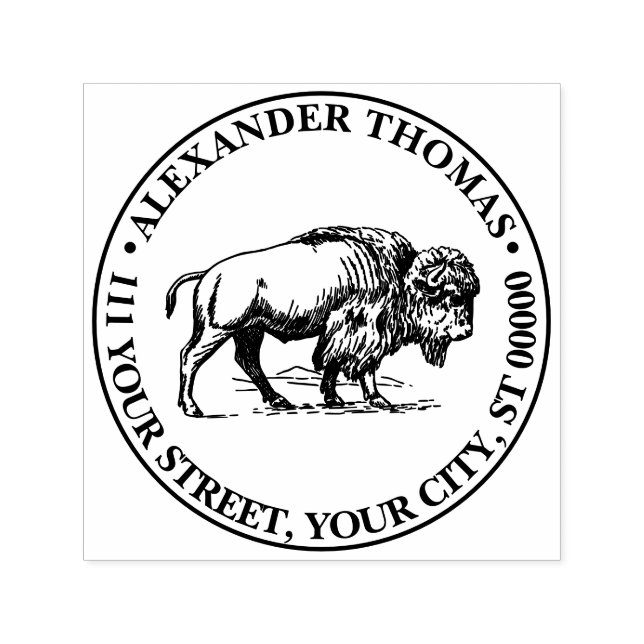 Bison Vintag Zeichnend Name Rücksendeadresse Permastempel (Design)