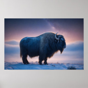 Bison Wild Majestic Animal A Starry Galaxy Poster
