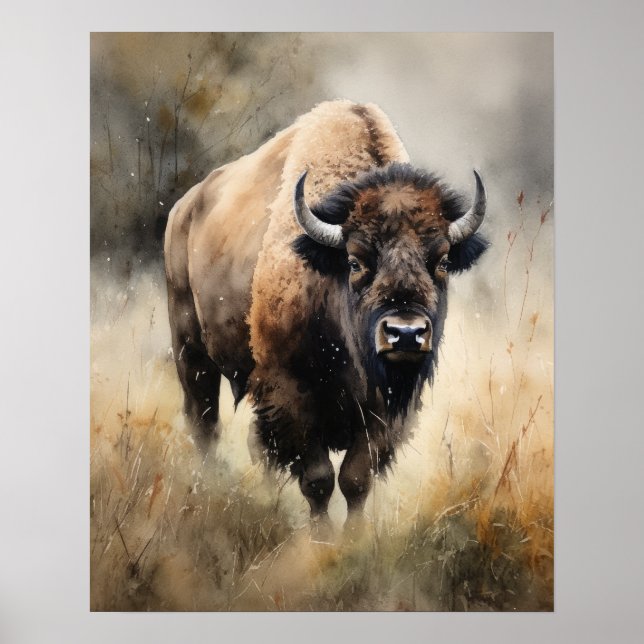 Bison Woodland Animal Art Print Poster (Vorne)