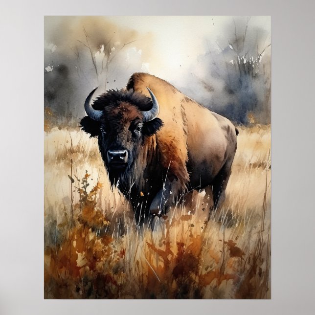 Bison Woodland Animal Art Print Poster (Vorne)