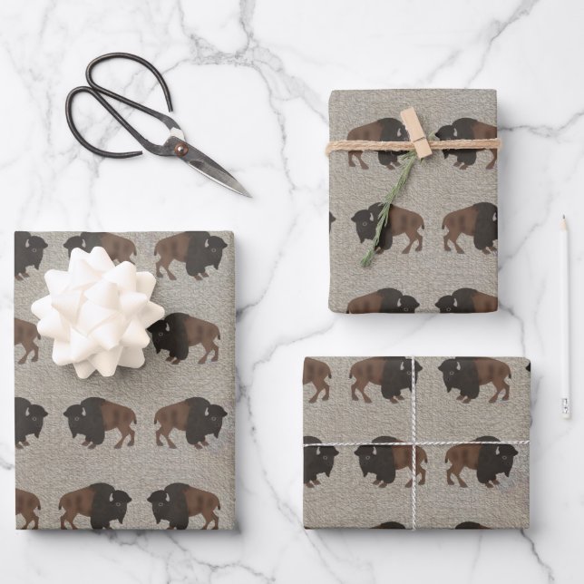 Bison Wrapping Paper Flat Sheet Set 3 Geschenkpapier Set (Vorderseite)