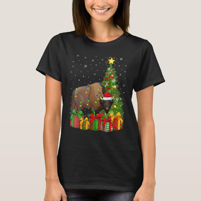 Bison   Xmas Holiday Santa Bison Christmas Tree T-Shirt (Vorderseite)