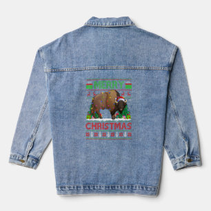 Bison Xmas Tree Lights Ugly Santa Bison Christma Jeansjacke