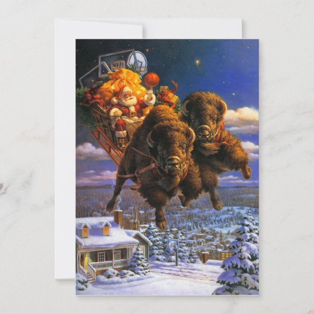 Bison zieht den Weihnachtsmann Feiertagskarte (Vorderseite)