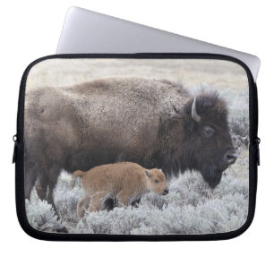 Bisonkuh mit Kalb, Yellowstone Laptopschutzhülle