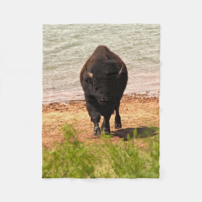 Bisons am Wasser Fleecedecke (Vorderseite)