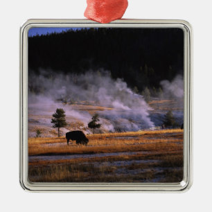 Bisons grasen im Upper Geyser Basin Ornament Aus Metall
