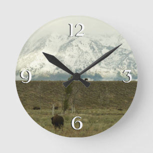 Bisons im Grand Teton National Park Fotografie Runde Wanduhr