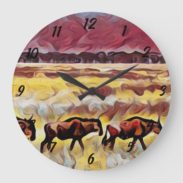 Bisons Zuhause auf der Range Pop Art, Rundschau Große Wanduhr (Vorderseite)