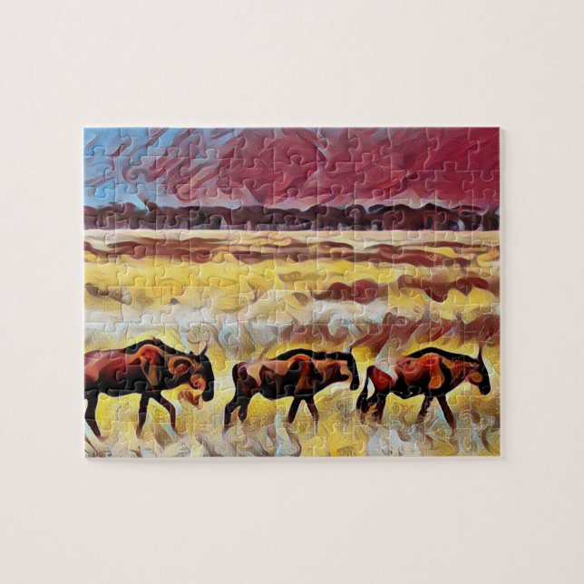 Bisons Zuhause auf der Range Popart, Jigsaw Puzzle (Horizontal)