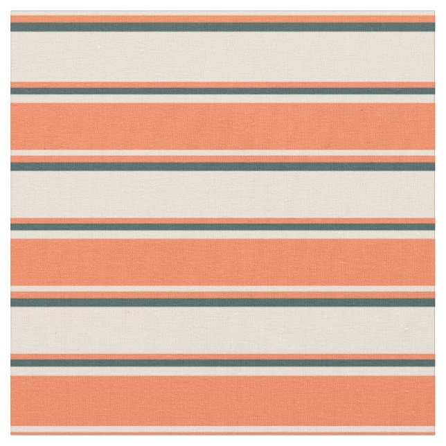 Bisque, Coral & Dark Slate Grau Lines Stoff (Nahaufnahme)