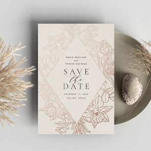 Bisque   Floral Diamond Foil Save the Date Card Folieneinladung