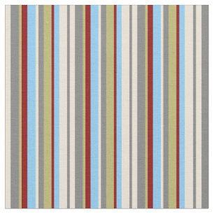 Bisque, Grau, Khaki, Red & Light Sky Blue Lines Stoff