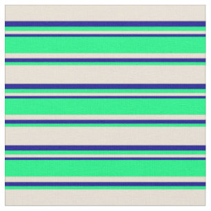 Bisque, Green und Dark Blue Lines Stoff