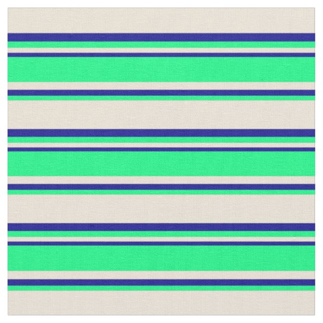 Bisque, Green und Dark Blue Lines Stoff (Nahaufnahme)