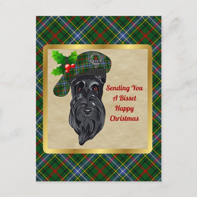 Bisset Clan Abzeichen & Tartan Weihnachten Postkarte (Vorderseite)