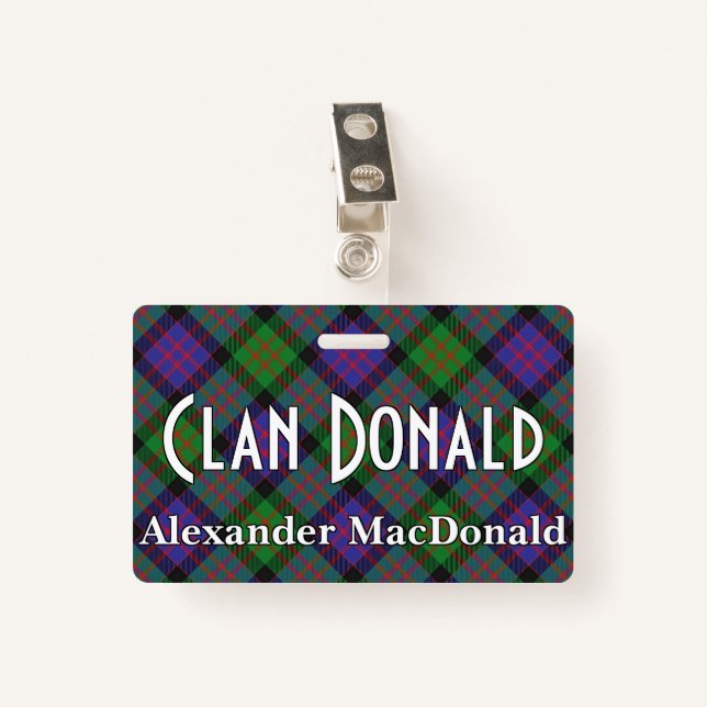 Bissiger Clan-Donald MacDonald Tartan Ausweis (Vorderseite mit Klammer)