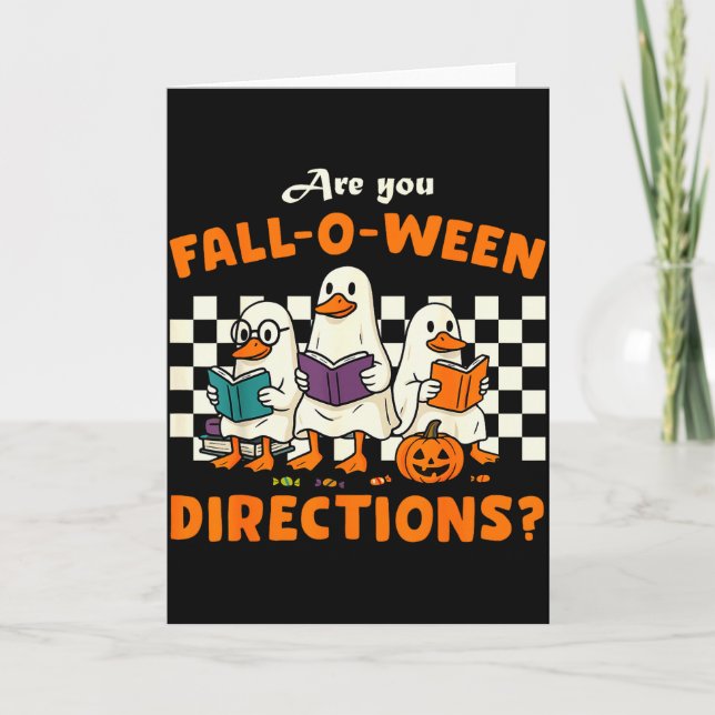 Bist du Fall-o-ween-Anweisungen Geist-Gans-Lehrer Karte (Vorderseite)