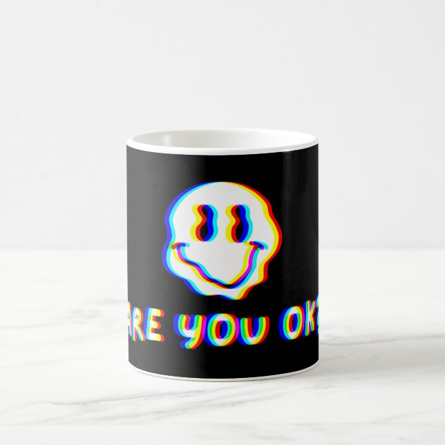 Bist du okay? Vaporwave-Ästhetik Glitch Smiley-Ges Kaffeetasse (Mittel)