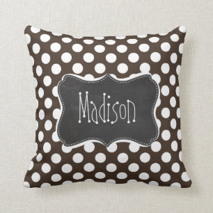 Bistre Brown Polka Dots; Retro Chalkboard Kissen