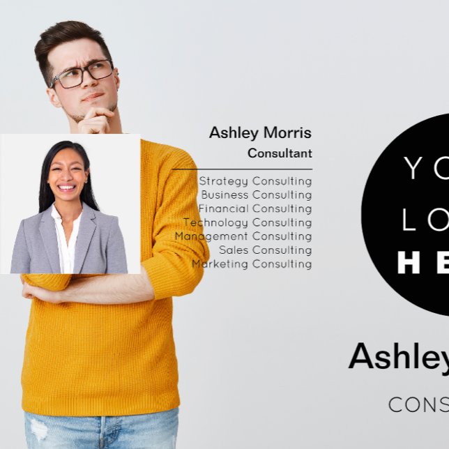 Bit Me QR-Logo-Foto Beruflich Schwarz-weiß Visitenkarte (Bit Me QR Code Logo Photo Professional Black White Business Card )