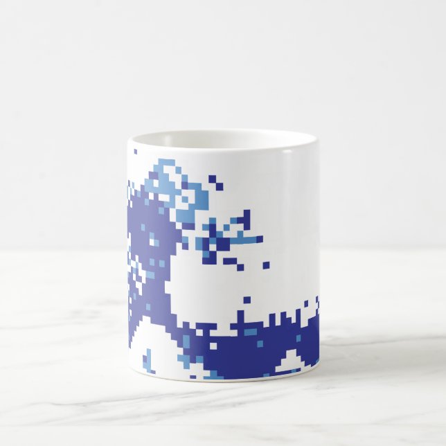 Bit-Pixel-Kunst des Pixel-Tsunami-Blau-8 Kaffeetasse (Mittel)