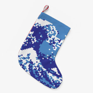 Bit-Pixel-Kunst des Pixel-Tsunami-Blau-8 Kleiner Weihnachtsstrumpf