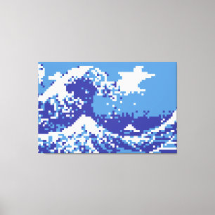 Bit-Pixel-Kunst des Pixel-Tsunami-Blau-8 Leinwanddruck