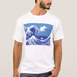 Bit-Pixel-Kunst des Pixel-Tsunami-Blau-8 T-Shirt