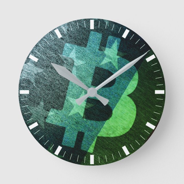 Bitcoin Amerika ₿ (Grün) Runde Wanduhr (Vorderseite)