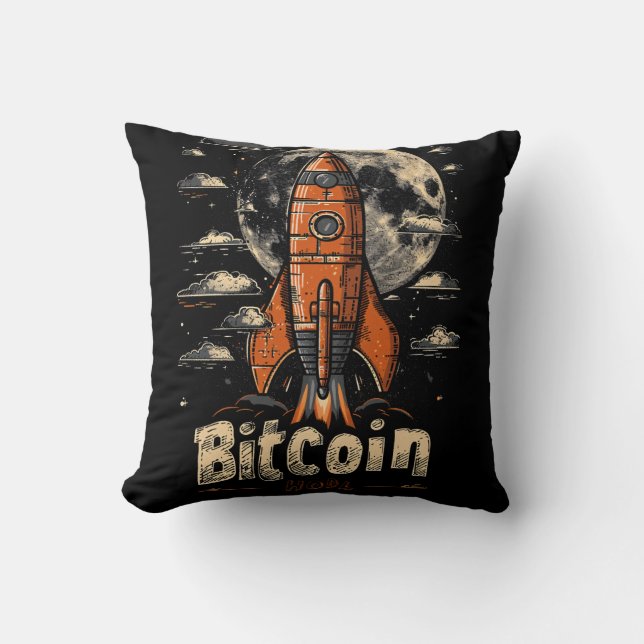 Bitcoin and Rocket to the Moon Crypto Design Kissen (Vorderseite)