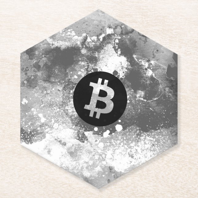 Bitcoin Aquarell (Schwarz & Weiß) Untersetzer (Vorderseite)
