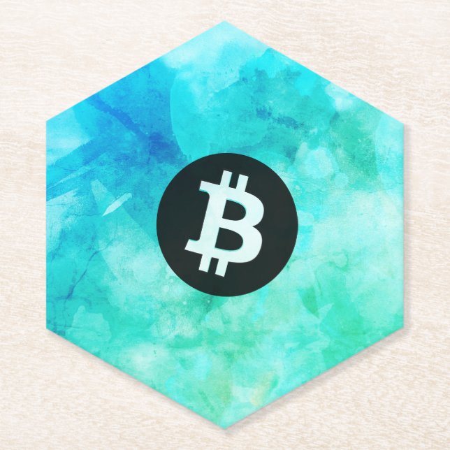 Bitcoin Aquarell (Stil 3 - Strandleben) Untersetzer (Vorderseite)