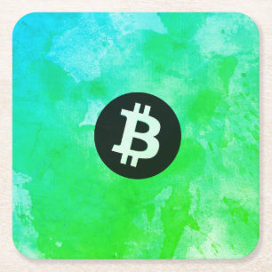 Bitcoin Aquarell (Stil $ - Green Day) Rechteckiger Pappuntersetzer