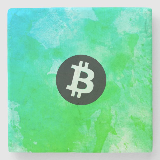 Bitcoin-Aquarell (Stil $ - Green Day) Steinuntersetzer (Vorderseite)