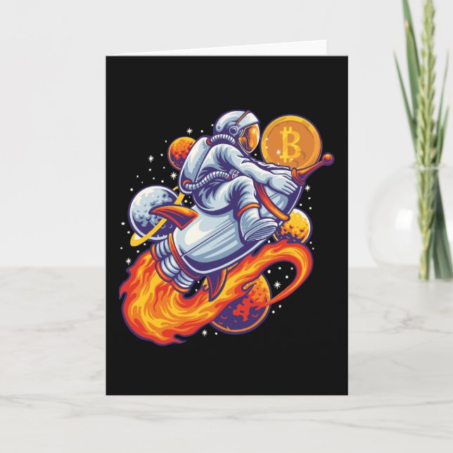 Bitcoin Astronaut zum Mond - BTC Krypto Qr Code Dankeskarte (Vorderseite)