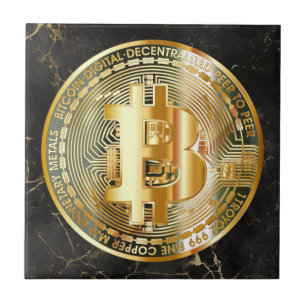 Bitcoin auf elegantem schwarzen Marmor - Kryptowäh Fliese