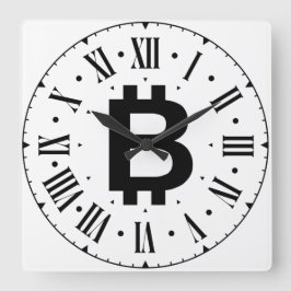 Bitcoin B Bold Roman Numeral Wall Clock Quadratische Wanduhr
