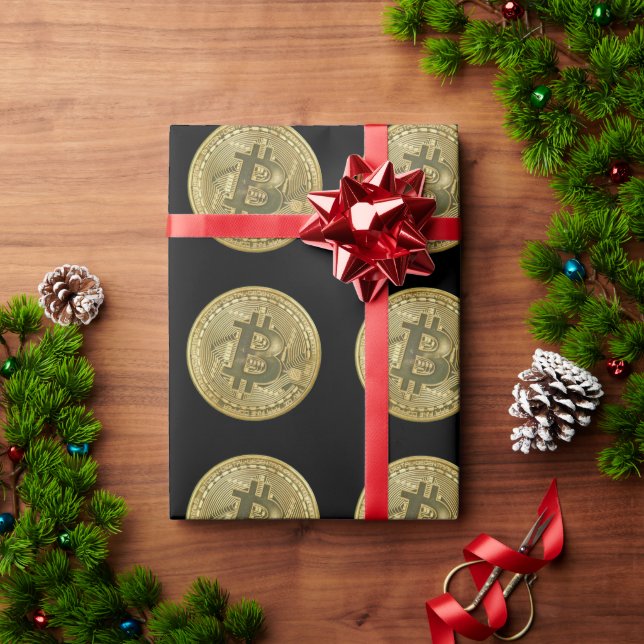 Bitcoin Black Wrapping Paper Geschenkpapier (Feiertagsgeschenk)