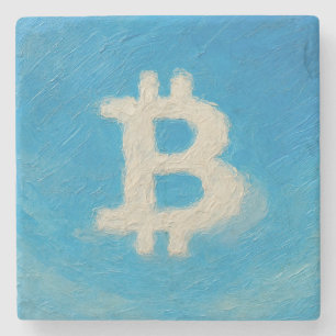 Bitcoin Blaue Himmel (Öl, Stil: 1) Steinuntersetzer