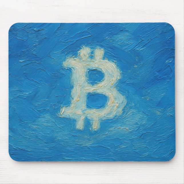 Bitcoin Blaue Himmel (Öl, Stil: 2) Mousepad (Vorne)