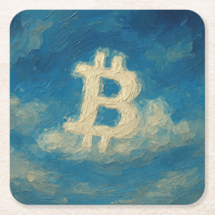 Bitcoin Blaue Himmel (Öl, Stil: 3) Rechteckiger Pappuntersetzer