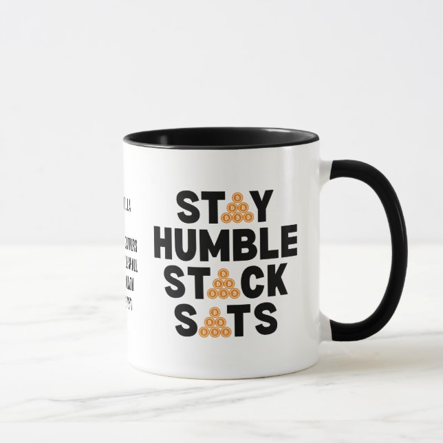 Bitcoin BLEIBE HUMBLE STACK SATS Christlicher Kryp Tasse (Rechts)