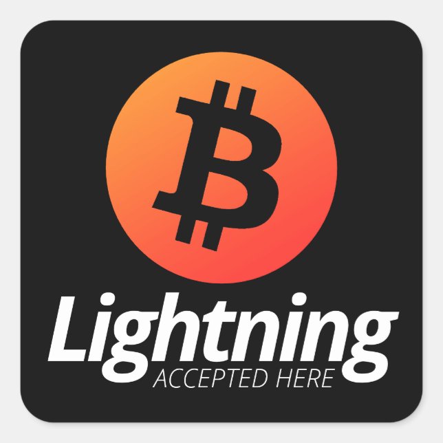 Bitcoin-Blitz hier akzeptiert Quadratischer Aufkleber (Vorderseite)