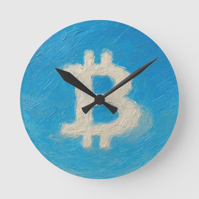 Bitcoin Blue Sky (Oil, Style: 1) Runde Wanduhr (Vorderseite)