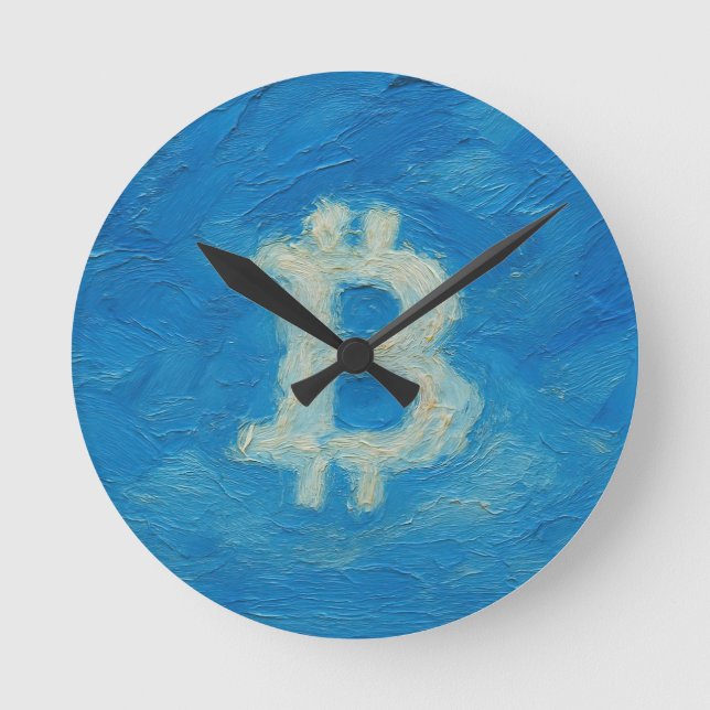 Bitcoin Blue Sky (Oil, Style: 2) Runde Wanduhr (Vorderseite)