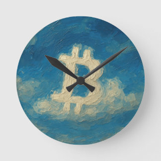 Bitcoin Blue Sky (Oil, Style: 3) Runde Wanduhr
