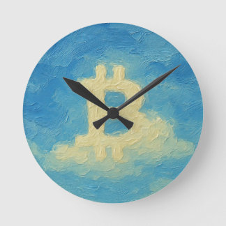 Bitcoin Blue Sky (Oil, Style: 4) Runde Wanduhr