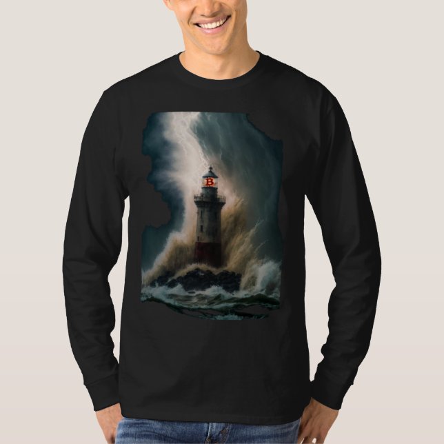 Bitcoin BTC Lighthouse Nautical Hard Money Ocean L T-Shirt (Vorderseite)